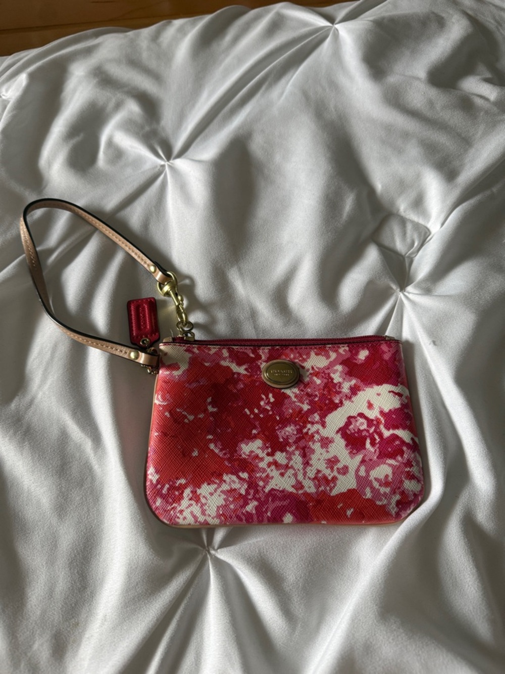 Coach Pink Red Abstract Floral Wristlet